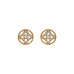 BOUCLES D'OREILLES TIGE PLAQUÉ OR CERCLE AVEC FLEUR OXYDES BLANCS