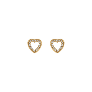 BOUCLES D'OREILLES TIGE PLAQUÉ OR COEUR OXYDES BLANCS