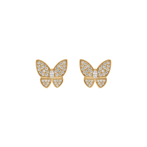 BOUCLES D'OREILLES TIGE PLAQUÉ OR PAPILLON OXYDES BLANCS SERTIS