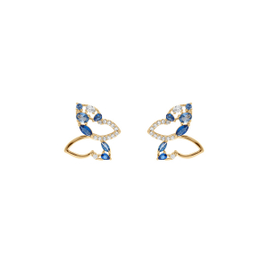 BOUCLES D'OREILLES PLAQUÉ OR PAPILLON AJOURÉ OXYDES BLEUS ET BLANCS