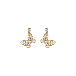 BOUCLES D'OREILLES TIGE PLAQUÉ OR PENDANTE PAPILLON AJOURÉE OXYDES BLANCS