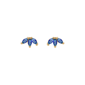 BOUCLES D'OREILLES TIGE PLAQUÉ OR 3 NAVETTES OXYDES BLEU