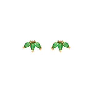 BOUCLES D'OREILLES TIGE PLAQUÉ OR 3 NAVETTES OXYDES VERT