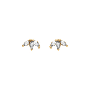 BOUCLES D'OREILLES TIGE PLAQUÉ OR 3 NAVETTES OXYDES BLANCS