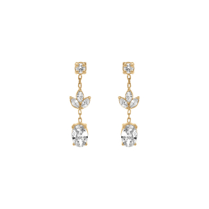 BOUCLES D'OREILLES TIGE PLAQUÉ OR PENDANTE PETALES OXYDES BLANC