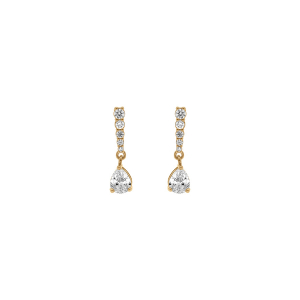 BOUCLES D'OREILLES TIGE PLAQUÉ OR PENDANTE BARETTE OXYDES BLANCS ET GOUTTE OXYDE BLANC SERTI