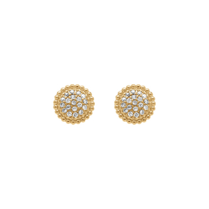 BOUCLES D'OREILLES TIGE PLAQUÉ OR CERCLE BOULES PAVÉ OXYDES BLANCS