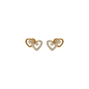 BOUCLES D'OREILLES TIGE PLAQUÉ OR COEURS ENTRELACÉS OXYDES BLANCS