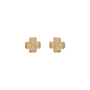 BOUCLES D'OREILLES TIGE PLAQUÉ OR TREFLES OXYDES BLANCS