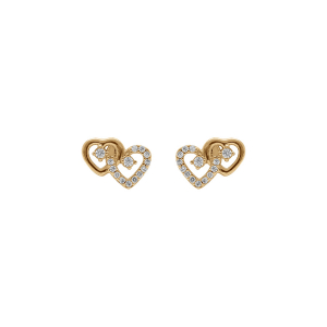 BOUCLES D'OREILLES TIGE PLAQUÉ OR DOUBLE COEUR OXYDES BLANCS