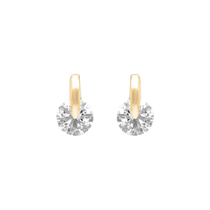 BOUCLES D'OREILLES TIGE PLAQUÉ OR RONDE PIERRE BLANCHE SYNTHETIQUE