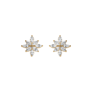 BOUCLES D'OREILLES TIGE PLAQUÉ OR FLEUR OXYDES BLANCS