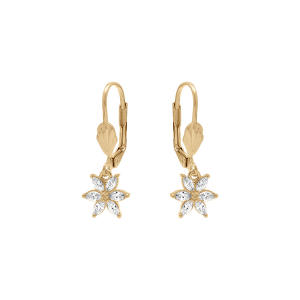 BOUCLES D'OREILLES DORMEUSE PLAQUÉ OR FLEUR OXYDES BLANCS