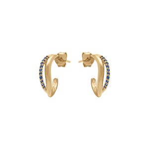 BOUCLES D'OREILLES TIGE PLAQUÉ OR VAGUE OXYDES BLEU