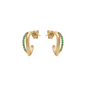 BOUCLES D'OREILLES TIGE PLAQUÉ OR VAGUE OXYDES VERT