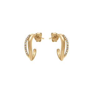 BOUCLES D'OREILLES TIGE PLAQUÉ OR VAGUE OXYDES BLANCS