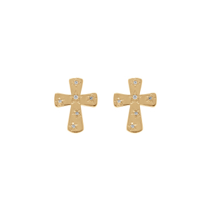 BOUCLES D'OREILLES TIGE PLAQUÉ OR CROIX OXYDES BLANCS