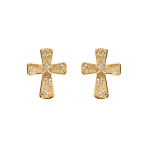 BOUCLES D'OREILLES TIGE PLAQUÉ OR CROIX OXYDES BLANCS