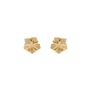 BOUCLES D'OREILLES TIGE PLAQUÉ OR HIBISCUS OXYDES BLANCS