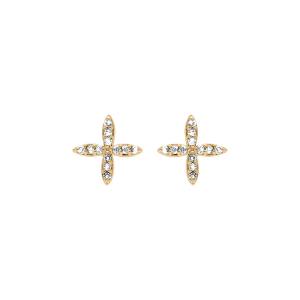 BOUCLES D'OREILLES TIGE PLAQUÉ OR CROIX OXYDES BLANCS
