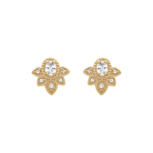 BOUCLES D'OREILLES TIGE PLAQUÉ OR GOUTTES OXYDES BLANCS