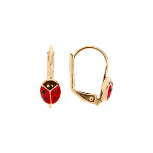 BOUCLES D'OREILLES PLAQUÉ OR DORMEUSE COCCINELLE RÉSINE