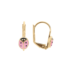 BOUCLES D'OREILLES PLAQUÉ OR DORMEUSE COCCINELLE RÉSINE ROSE