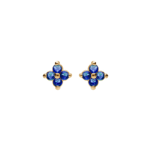 BOUCLES D'OREILLES TIGE PLAQUÉ OR FLEUR OXYDES BLEU
