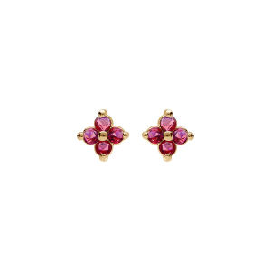 BOUCLES D'OREILLES TIGE PLAQUÉ OR FLEUR OXYDES FUSHIA