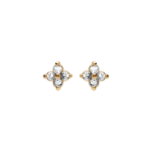 BOUCLES D'OREILLES TIGE PLAQUÉ OR FLEUR OXYDES BLANC