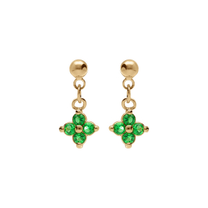 BOUCLES D'OREILLES TIGE PLAQUÉ OR PENDANTS FLEUR OXYDES VERT