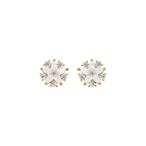 BOUCLES D'OREILLES TIGE PLAQUÉ OR PUCE FLEUR NACRE VÉRITABLE ET OXYDES BLANCS