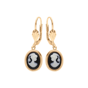BOUCLES D'OREILLES PLAQUÉ OR DORMEUSE CAMÉE NOIR