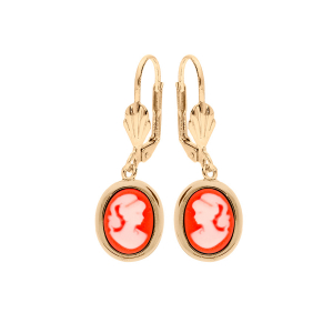 BOUCLES D'OREILLES PLAQUÉ OR DORMEUSE CAMÉE RÉSINE ROSE