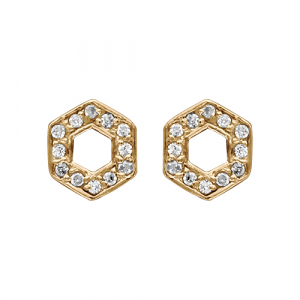 BOUCLES D'OREILLES TIGE PLAQUÉ OR FORME HEXAGONALE OXYDES BLANCS SYNTHETIQUE