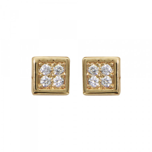 BOUCLES D'OREILLES TIGE PLAQUÉ OR CARRÉE 4 OXYDES BLANCS SERTIS
