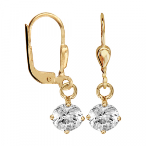 BOUCLES D'OREILLES PLAQUÉ OR SYSTEME DORMEUSE PENDANTE PIERRE RONDE BLANCHE SYNTHETIQUE