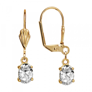 BOUCLES D'OREILLES PLAQUÉ OR SYSTEME DORMEUSE PENDANTE PIERRE OVALE BLANCHE SYNTHETIQUE