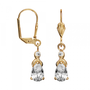 BOUCLES D'OREILLES PLAQUÉ OR SYSTEME DORMEUSE PENDANTE PIERRE GOUTTE BLANCHE SYNTHETIQUE