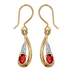BOUCLES D'OREILLES PLAQUÉ OR CROCHET PENDANTE PIERRE ROUGE SYNTHETIQUE
