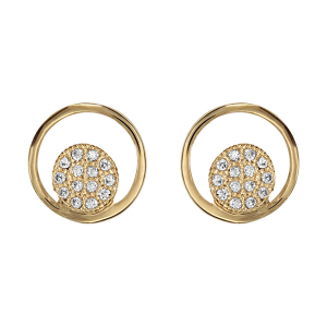 BOUCLES D'OREILLES TIGE PLAQUÉ OR ROND AVEC PASTILLE PAVE OXYDES BLANCS SERTIS