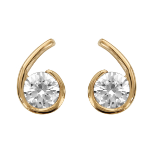 BOUCLES D'OREILLES TIGE PLAQUÉ OR FORME VIRGULE OXYDE BLANC