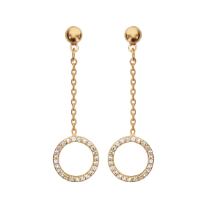 BOUCLES D'OREILLES TIGE PLAQUÉ OR PENDANTE CERCLE OXYDES DE ZIRCONIUM