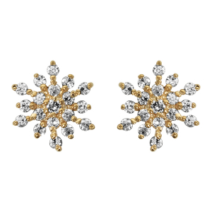 BOUCLES D'OREILLES PLAQUÉ OR FLOCON DE NEIGE OXYDES BLANCS SERTIS