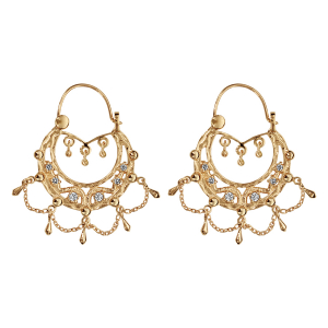 CRÉOLES ETHNIQUES PLAQUÉ OR CRISTAL BLANC AVEC CHAINETTE DIAM 23MM