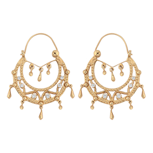 CREOLES ETHNIQUES PLAQUÉ OR CRISTAL BLANCS AVEC CHAINETTE DIAM 23MM