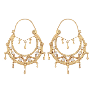 CRÉOLES ETHNIQUES PLAQUÉ OR CRISTAL BLANC AVEC CHAINETTE DIAM 33MM