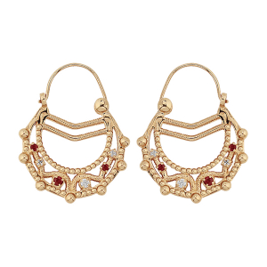 CRÉOLES ETHNIQUES PLAQUÉ OR CRISTAL ROUGE ET BLANC  DIAM 23MM