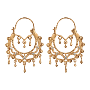 CRÉOLES ETHNIQUES PLAQUÉ OR CRISTAL BLANC DIAM 23MM