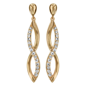 BOUCLES D'OREILLES TIGE PLAQUÉ OR FORME TRESSE OXYDES BLANCS SERTIS